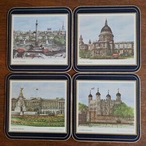 4 Pimpernel London Scenes Coasters 4" square cork backed made in England